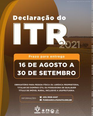 Prazo para a entrega da DITR 2021 come�a segunda-feira (16/08)