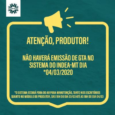 Aten��o Produtor! N�o haver� emiss�o de GTA dia 04 de Mar�o