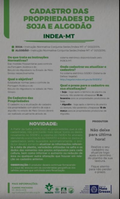 Cadastro das propriedade de soja e algod�o - INDEA - MT