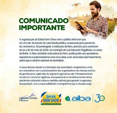 Bahia Farm Show tem sua data adiada diante do COVID-19