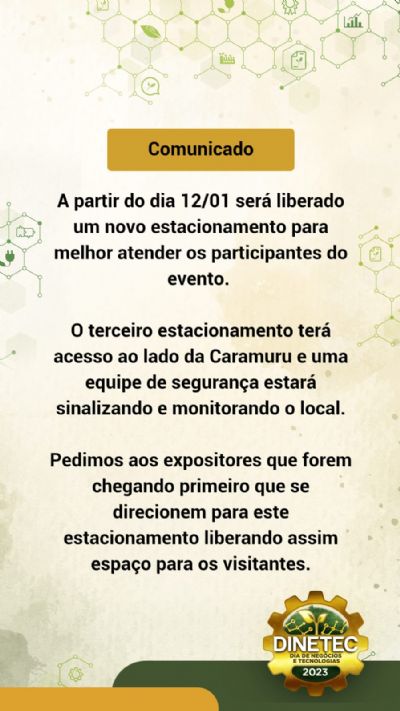 Dinetec 2023: Estacionamento extra ser� implando neste segundo dia de feira