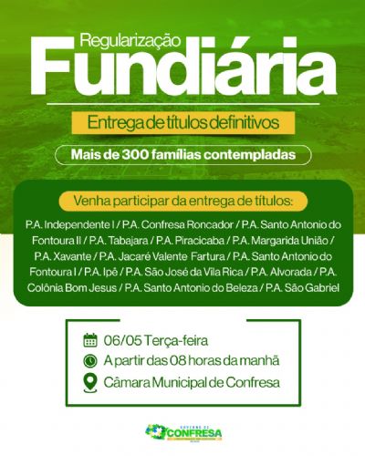 INCRA realiza entrega de t�tulos definitivos a moradores de Confresa nesta ter�a-feira, dia 6 de maio