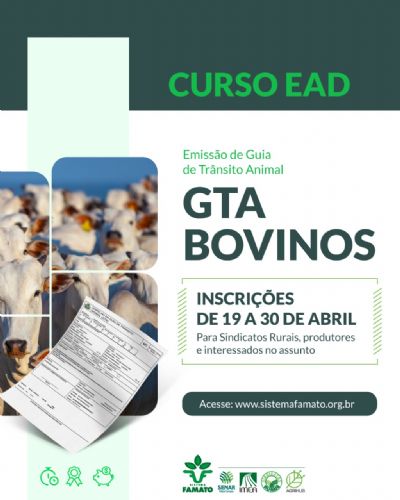 Sistema Famato prepara curso EAD para ensinar a emiss�o da GTA de Bovinos.