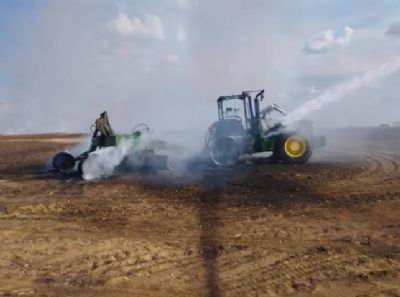 Inc�ndio consome 200 hectares de palhada de milho em fazenda de Quer�ncia